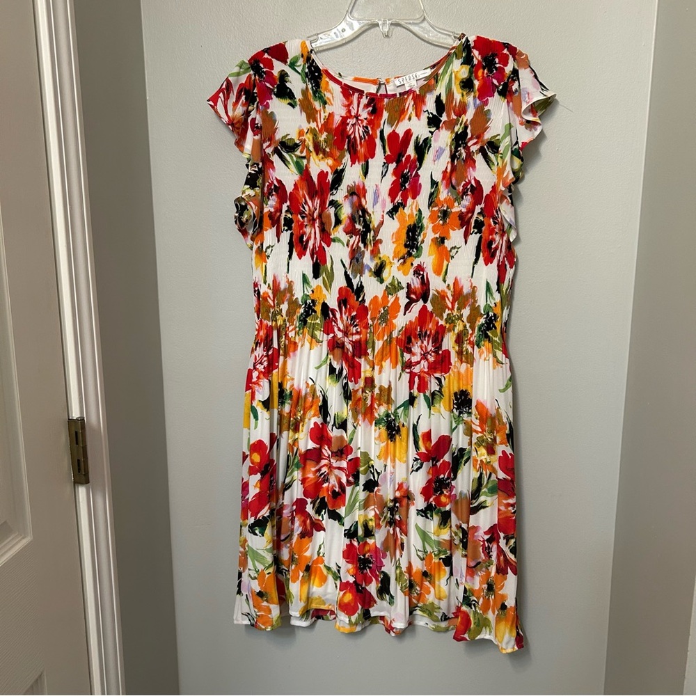Spense Muliticolor‎ Floral Print Dress Short Sleeves 1X Midi Career Wedding EUC